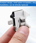 Close-up of 4 Pack 1/2 HP Refrigerator Overload Protector Replacement Parts for Freezers, held in hand, white and black plastic component