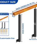Adjustable Wooden Railing Kit For Outdoor Steps And Porch With Dang Tough Wrought Iron Brackets And Sleek Powder Coated Posts, detailed dimensions