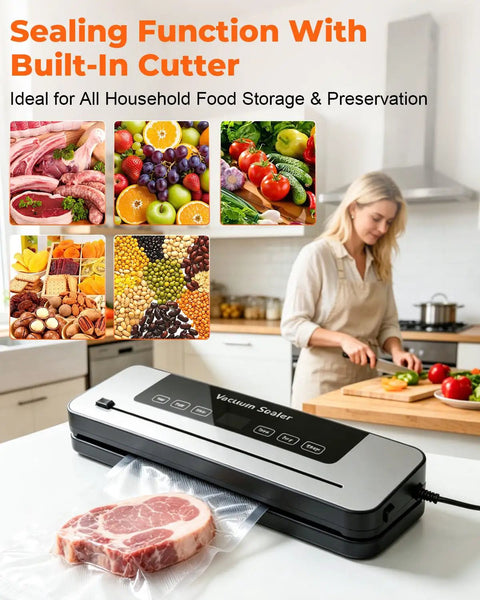 Powerful Vacuum Sealer With 75KPa Suction And Dry Moist Modes Automatic Food Sealer With Digital Timer Built In Cutter in kitchen