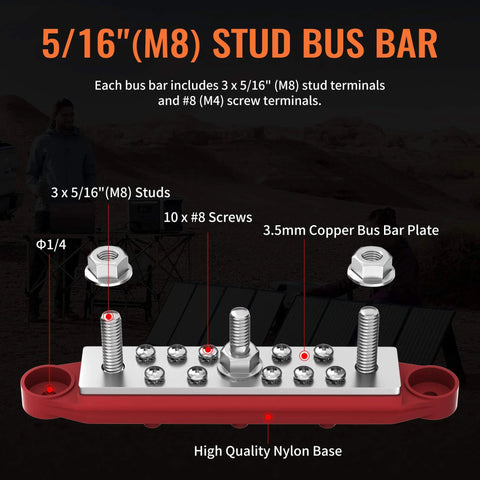 Beefy 12 Volt 250 Amp Power Distribution Block Bus Bar With Three Five Sixteenth Inch Studs And Ten Terminals diagram