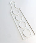 Ultra Clear Acrylic Flight Paddle Template For Woodworking Router Jigs And Home Bar Trays Featuring Hella Accurate Cutouts and four circular slots.