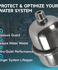 Mini Thermal Expansion Tank 0.5L Stainless Steel Water Hammer Arrestor showing stainless steel finish and half inch MNPT thread.