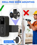 No Drill Video Doorbell Mount With Anti Theft Design And Rain Cover for 1st Gen and 2nd Gen shown with and without drilling