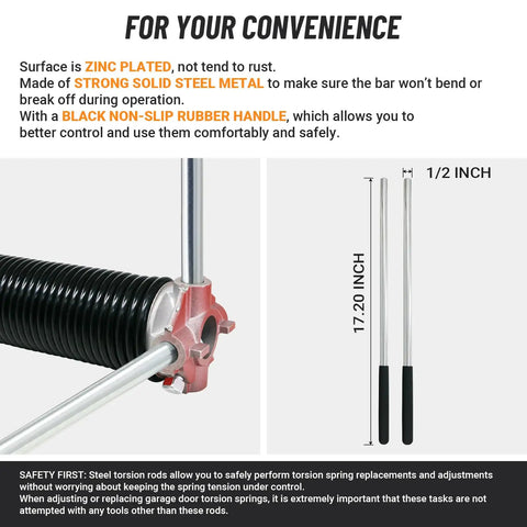 Winding bars for Beefy 0.225 Inch By 2 Inch By 27 Inch Garage Door Torsion Springs Pair, zinc plated, 17.20-inch length