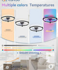 20 Inch Low Profile Ceiling Fan With Lights And Remote, Flush Mount Fandelier displaying RGB and dimmable light settings