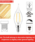 Dimmable E12 LED Candles Bulbs 40W Equivalent CA10 Flame Tip Warm White 2700K showing bulb design and features