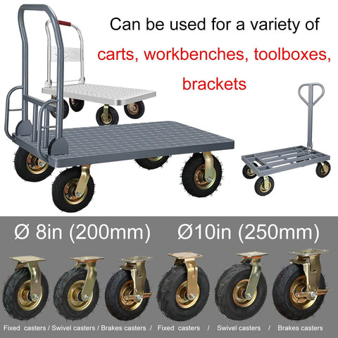 Heavy Duty Rubber Caster Wheels 8 Or 10 Inch Shock Absorbing Pneumatic Tires on utility carts for easy maneuverability.