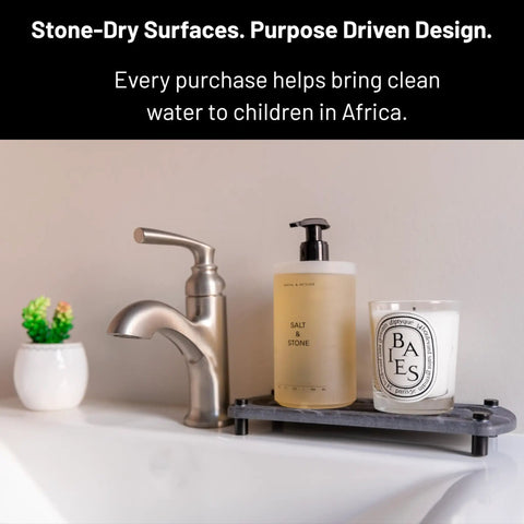 Top Tier Sink Organizer Tray Crafted From Ultra Absorbent Diatomaceous Earth Stone With Rugged Stainless Legs For Quick Drying Kitchen Counter Setup That Kills Puddle Problems with soap and candle.