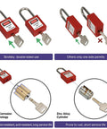 Detail of Lockout Tagout Station With Cover And 10 Pack Safety Padlocks Keyed Different, showing padlock design comparison