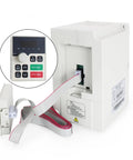 One Point Five KW 110V VFD Inverter converts single phase to 3 phase for CNC router spindle motor, front view with extension cable