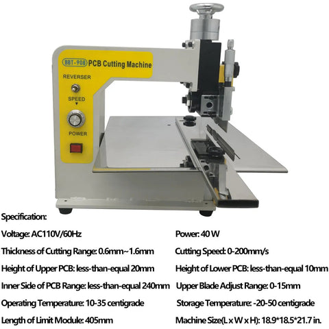 V Cut PCB Cutting Machine With Limit Module Upgraded Groove Cutter For PCB Boards And LED Light Panels 110V 40W Pro Grade Cutter, side view with 240mm tray