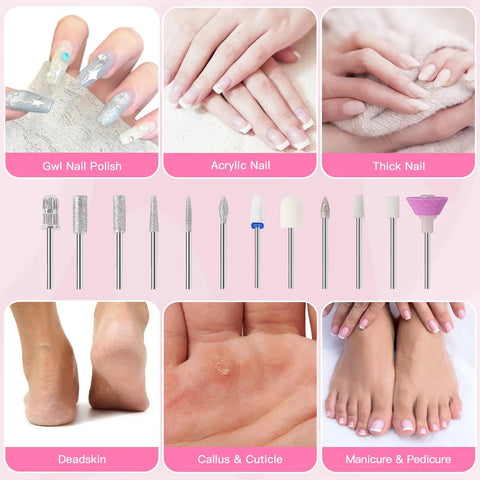 Image of Top Shelf Cordless Nail Drill Set Rechargeable Electric Nail File And Buffer With Heavy Duty Bits for various nail types and care.
