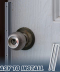 Heavy Duty 2 Pack Steel Door Latch Guard Plates 12 Inch Gray Painted Swing In Entry Door Strike Shields installed on door lock.