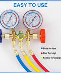 Three Piece 5 Foot AC Manifold Gauge Hose Kit For R404A R12 R502 Refrigerants with color-coded hoses