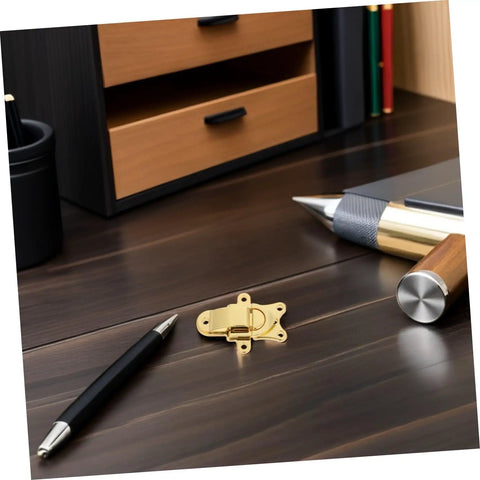 Zerodeko Metal Duckbilled Hasp Lock Toggle Latch Zinc Alloy Material 2pcs on desk near stationary items.