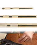 Brass Knurled Drift Punch Kit Three Piece Set with Roll Pin Punches and Chisels for various pin sizes, shown with hand using tool