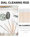 Ten Piece Pro Grade Watch Dial Cleaning Pens With Wooden Handles and assorted watch tools on a workbench