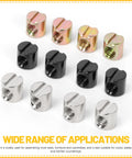 50Pcs M6 X 10mm Yellow Zinc Plated Carbon Steel Barrel Nuts Kit Slotted Dowels For Wood Furniture Beds Cribs Chairs Beefy Hardware Set With Storage Box