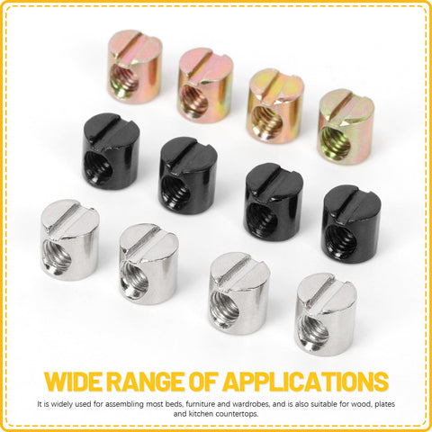 50Pcs M6 X 10mm Yellow Zinc Plated Carbon Steel Barrel Nuts Kit Slotted Dowels For Wood Furniture Beds Cribs Chairs Beefy Hardware Set With Storage Box