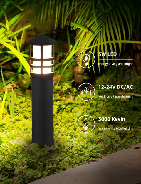 Lit 12 Pack Low Voltage Landscape Pathway Lights 3W LED 3000K Warm White 12 To 24V CRI 90 Plus Aluminum Bollard Style