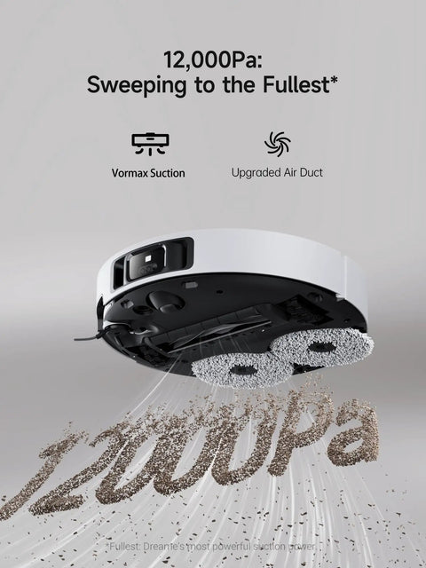 X40 Ultra Robotic Vacuum With Removable And Liftable Mop And 12000 Pa Suction, side brushes visible, in white background.