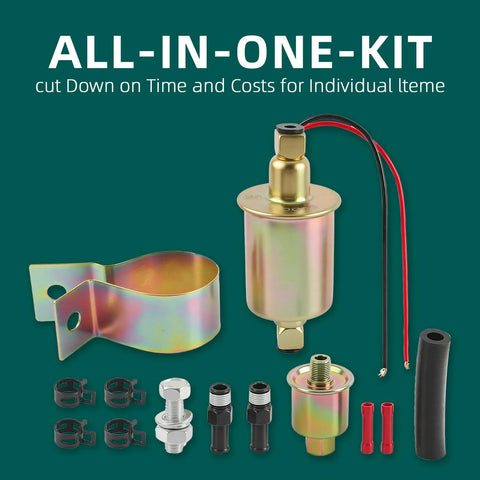 Universal 6 Volt Inline Electric Fuel Pump With Installation Kit 5-8 PSI Five Sixteenth Inch Inlet And Outlet Plug And Play Ready
