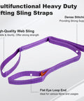 Purple 6 Foot By 1 Inch Multifunctional Heavy Duty Lift Sling Web Strap With Five Inch Diameter Reinforced Loops And Wear Guard End