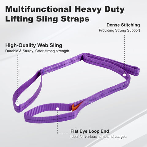 Purple 6 Foot By 1 Inch Multifunctional Heavy Duty Lift Sling Web Strap With Five Inch Diameter Reinforced Loops And Wear Guard End