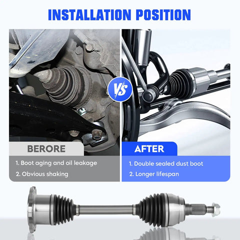 Chevy Silverado Suburban Tahoe Avalanche Front Left And Right CV Axle Shaft Pair For GMC Yukon XL 1500 Sierra 1500 Cadillac Escalade ESV 2007 To 2020 Driver And Passenger Side CV Joint Shaft installed view