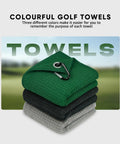 Golf Towel Set Of 3 16x16 Waffle Microfiber Towels With Carabiners And Hooks Includes Club Range Card And Gift Box