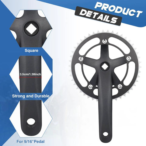 46T 170mm Aluminum Alloy Square Crankset For Single Speed And Fixed Gear Bikes E Bikes Road And Cruiser Bikes Beefed Up 170mm Crank Arm Lightweight Chainring For Robust Performance showcasing product details and features.