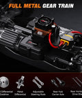 Close-up of the full metal gear train in Brushless One Twelfth Scale RC Car For Adults, Dope 42 MPH 4x4 Off Road Buggy.
