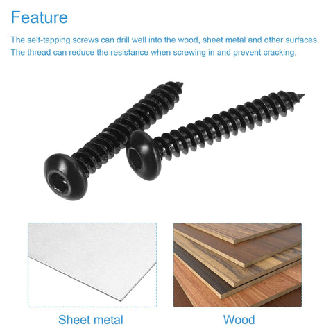 Hex Socket Self Tapping Screws M3 X 20mm Carbon Steel Wood Screws Pack Of 100 for DIYers and pros shown with wood and sheet metal
