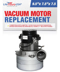 Front view of LifeSupplyUSA central vacuum motor replacement with 5.7-in metal discharge horn and wired terminals