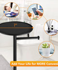 Free Standing Black Toilet Paper Holder Stand With Phone Shelf And Built In Storage, 7-inch top with convenience features