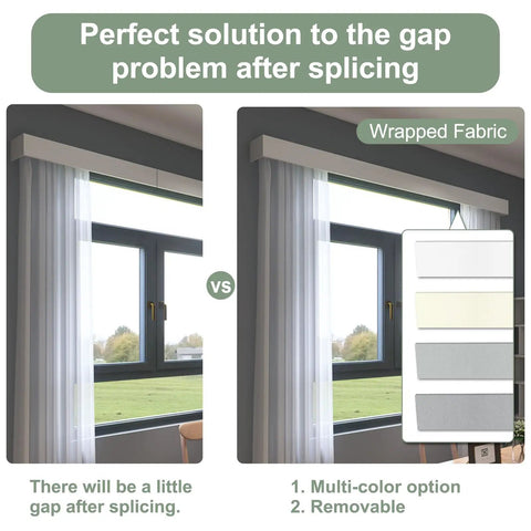 Four In One Curtain Pelmet With Double Rails And Decorative Panel Custom Length Ceiling Mount Optional Smart Light Belts Perfect For Living Room Bedroom And Kitchen shown installed over a window with wrapped fabric options.