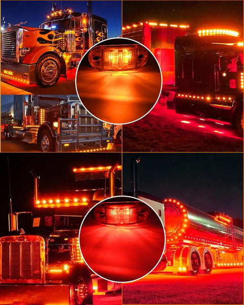 12 Pack 2.5 Inch LED Trailer Lights Kit Front Rear Side Marker Clearance Lit Indicator Lamps Amber And Red DC12 24V Waterproof