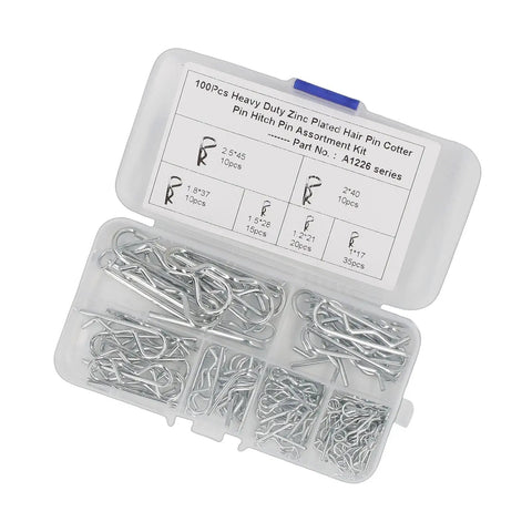 Beefy Heavy Duty Stainless Steel Cotter Pin Clip Kit 100 Piece Assortment With Portable Storage Case for Secure Bolt Retention
