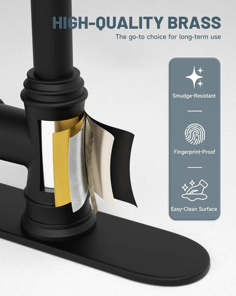 Matte Black Kitchen Sink Faucet With Pull Down Sprayer highlighting high-quality brass construction and smudge-resistant finish