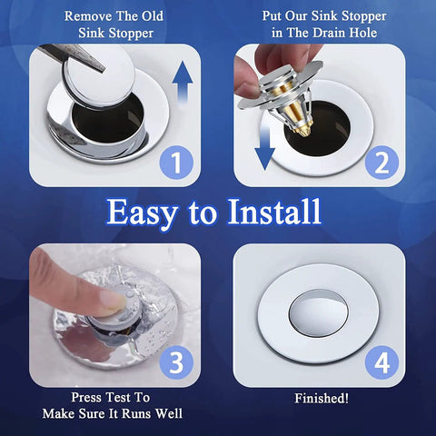 2 Pack Universal Bathroom Sink Stopper Pop Up Drain Plug With Basket Strainer, Fits 1.06 To 1.80 Inch Drain Holes installation guide