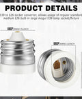 Ten Pack Top Shelf Ceramic Mogul E39 To E26 Socket Converter Adapts Heavy Duty Floodlight Fixtures To Standard Medium Lamp Bases Handles Six Hundred Watts Without Breaking A Sweat For Backyard Or Workshop Lighting, showing E39 to E26 socket details.