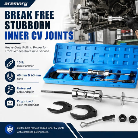 Professional 10 Lb Slide Hammer Inner CV Joint Puller Kit for FWD and AWD Axle Removal Tool with 19.5 Inch Steel Extractor Rod.