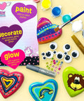 Glow In The Dark Heart Rock Painting Kit For Kids Ages 4 To 12, STEM Craft Set With Puffy Paint Stickers Gems And Paints scene