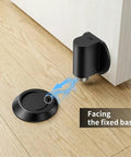 Heavy Duty Magnetic Door Stoppers Featuring Double Magnet Catch With Hardcore Hold To Keep Doors Shut Tight Easy Screw Or Peel Stick Install For Smooth Glide And Clutter Free Rooms Anytime, close-up view with black finish and fixed base.