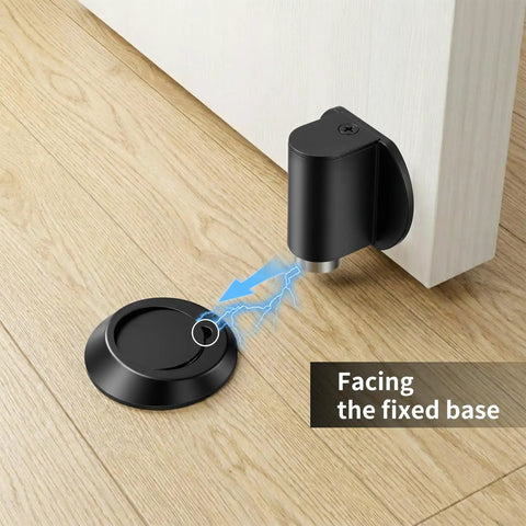 Heavy Duty Magnetic Door Stoppers Featuring Double Magnet Catch With Hardcore Hold To Keep Doors Shut Tight Easy Screw Or Peel Stick Install For Smooth Glide And Clutter Free Rooms Anytime, close-up view with black finish and fixed base.