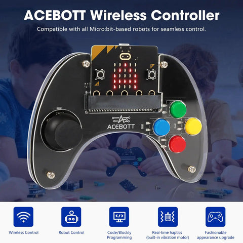 Wireless Micro Bit Controller For Robots With Built In Joystick And Four Responsive Buttons Ergonomic Grip For Makecode Coding Projects And STEM Learning A Totally Cool Gift For Kids And Teens; black ACEBOTT controller