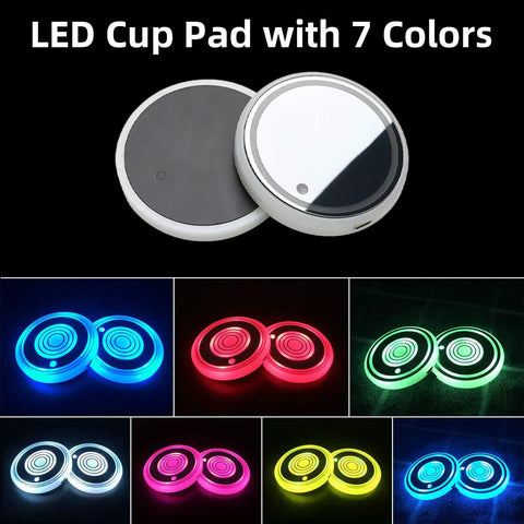 Dope Color Changing Car Cup Holder Lights Kit With USB Charging Mat Waterproof IP67 7 Colors 2 Pack showing color modes