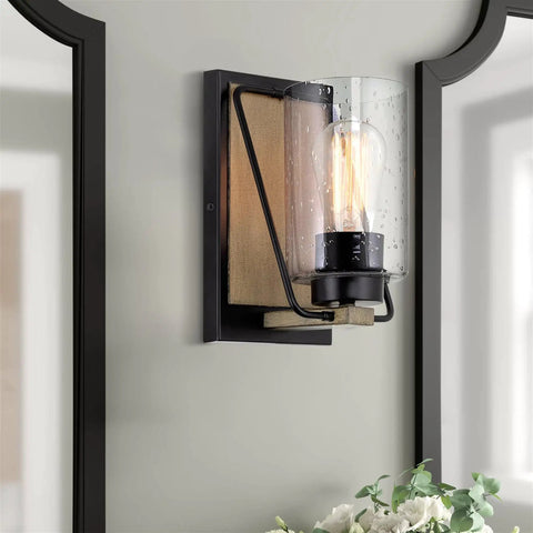 Wall-mounted light fixture with Brentwood Seeded Glass Shades Set, Clear Bubble Glass, 6.25 Inch By 4 Inch Dimensions, 3-Pack.