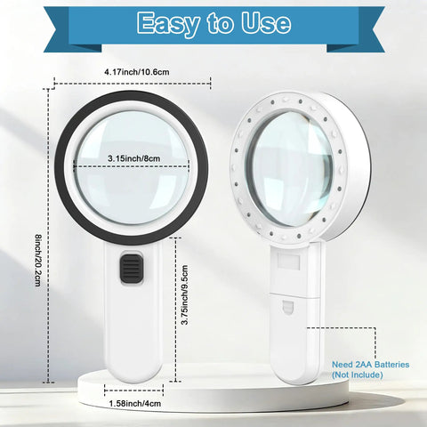 Crystal Clear Lighted Handheld Magnifier With 12 LEDs For Seniors Distortion Free Optical Glass Lens For Reading Tiny Print