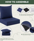 Assembly guide for Deep Seat Outdoor Cushions Set For Patio Furniture 24 X 24 X 5.75 Inches Waterproof And Fade Resistant Navy Blue